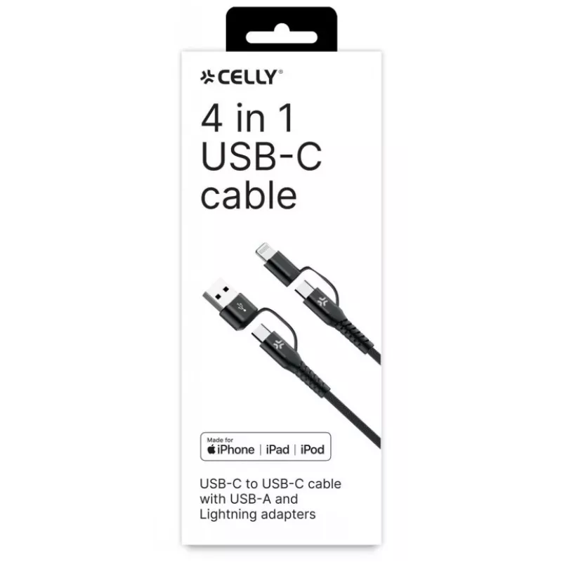 Celly 4-IN-1 kabel A+C naar C+LIGHT 2M BK
