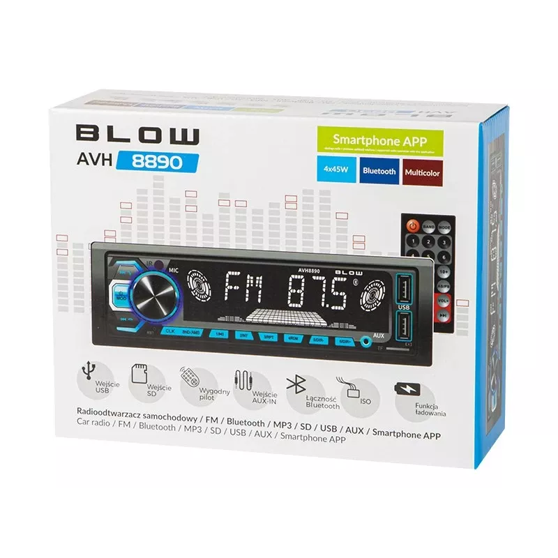 Autoradio BLOW AVH-8890 FM 45W met Bluetooth, USB, AUX en LCD-display