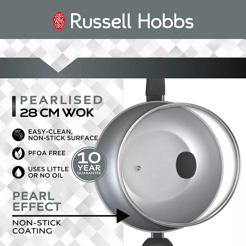 Wok Russell Hobbs RH01709EU 28 cm parelmoer, kookpan met antiaanbaklaag