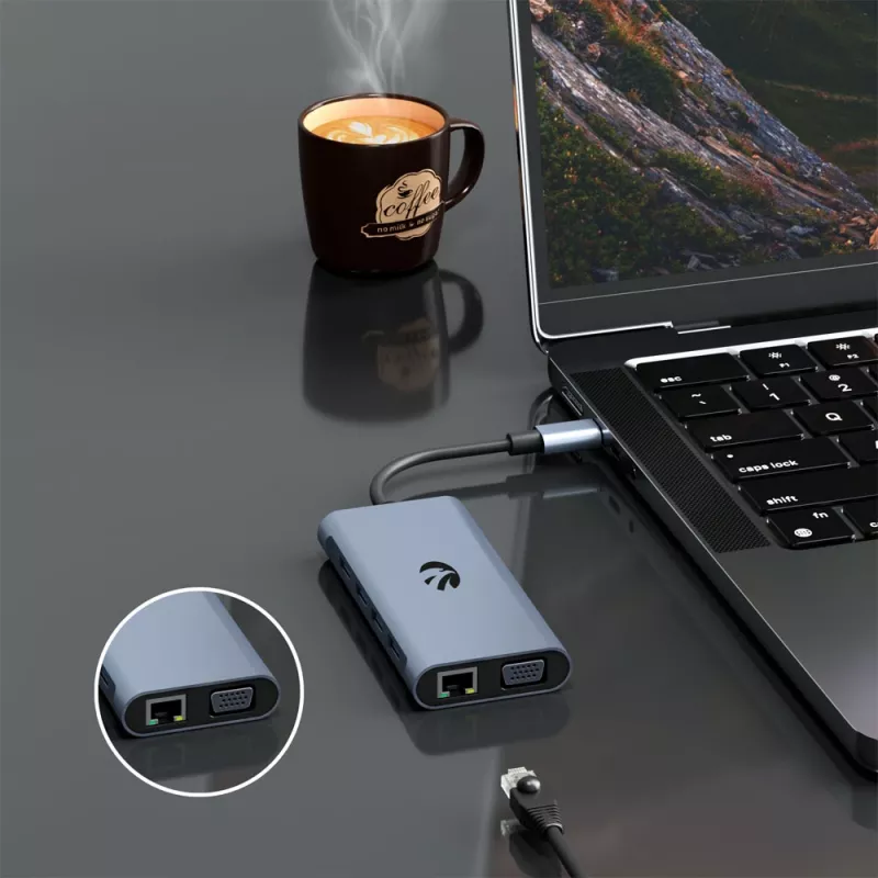 USB-C 11-in-1 adapter Hawk HW-HUB1101 — multiport-hub met 11 aansluitingen