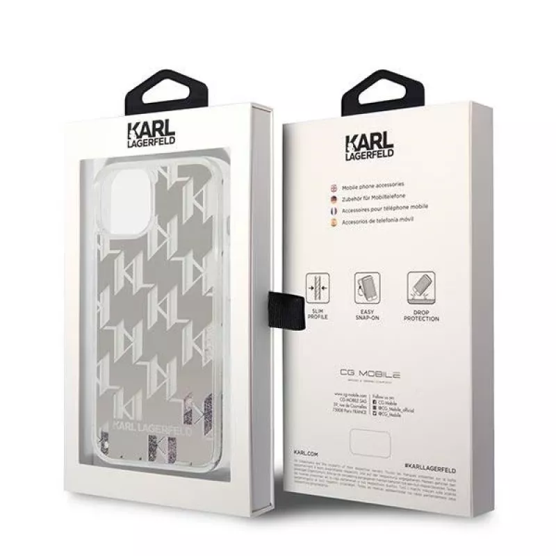 Karl Lagerfeld KLHCP14MLMNMS iPhone 14 Plus 6.7 hardcase zilver / zilver Liquid Glitter Monogram