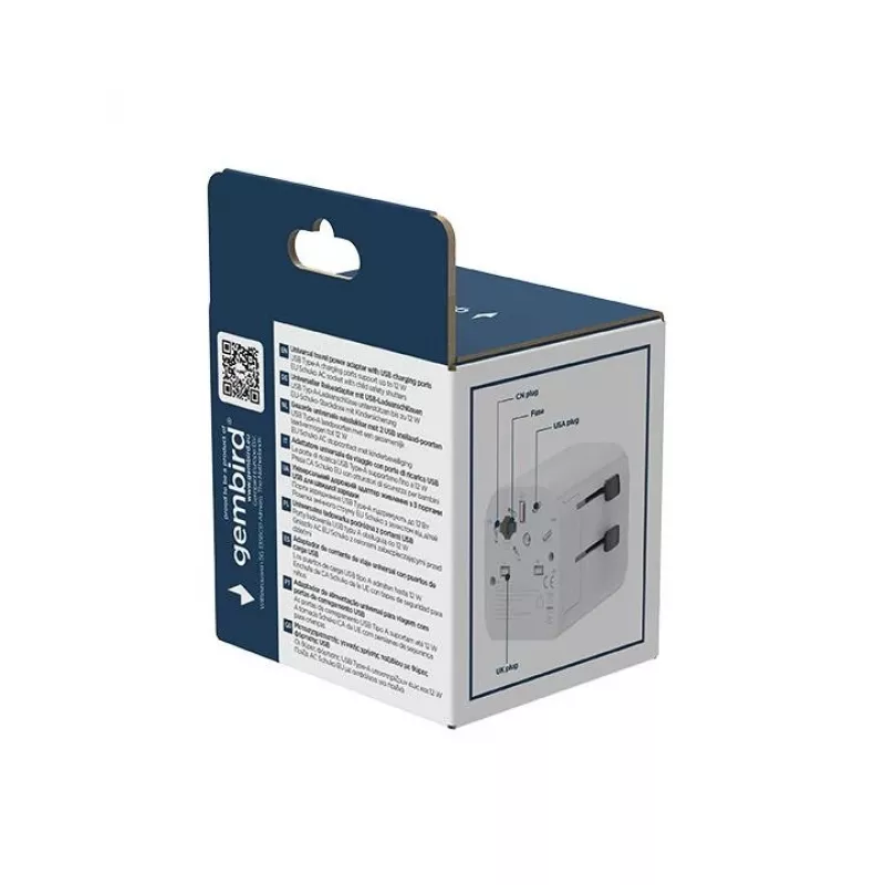 Universele reisadapter GEMBIRD TPA-EU2A12-01-W 12W USB-voeding voor internationale stopcontacten