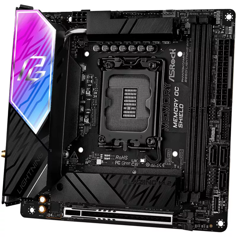 Moederbord ASROCK B860I Lightning WiFi — Intel B860, LGA 1851, Mini-ITX, DDR5, 2x DIMM, 4x M.2, 2.5Gb LAN, Wi‑Fi 6E, Bluetooth 5.3