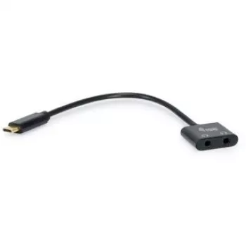 Equip USB-C naar dual 3,5 mm audio-DAC-adapter, USB C, stekker, 2 x 3,5 mm, bus, 0,15 m, zwart