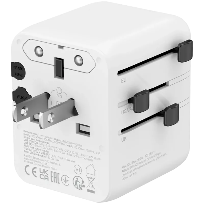 CANYON reisadapter OnTour 20 EU/UK/US/AUS 20W wit