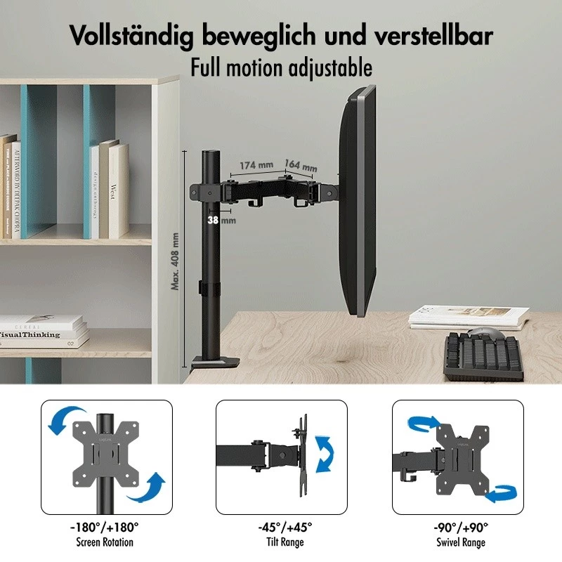 Monitorarm 17-32 inch, max. 10 kg, staal