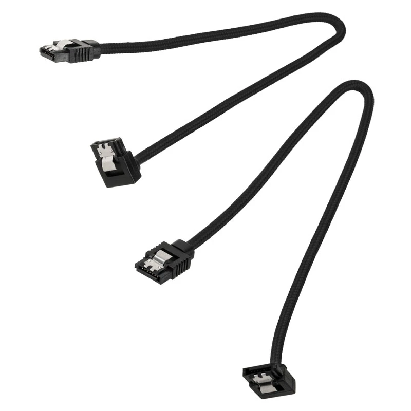 Corsair CC-8900278 Premium SATA-kabel met sleeve, gehoekt, 30 cm, zwart, verpakking van 2