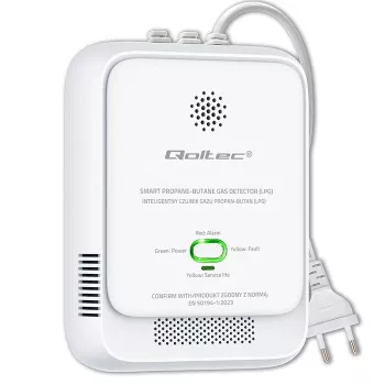 Gasleksensor QOLTEC 52652 — propaan/butaan (LPG) detector, 85 dB alarm, LED-indicatie