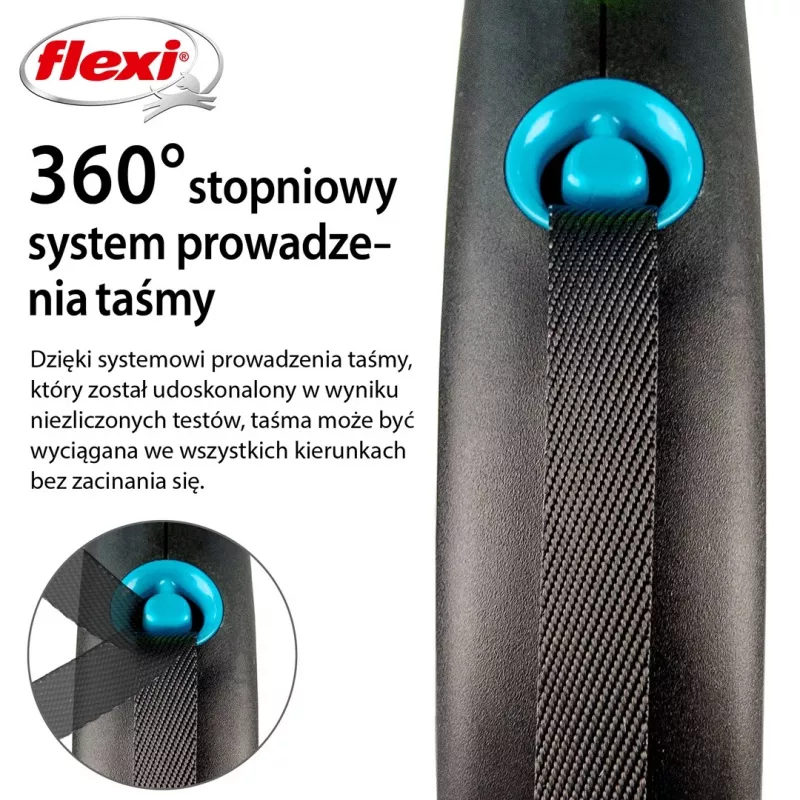 Rollijn Flexi flexi Black Design M — 5 m lengte, banduitvoering, max. belasting 25 kg, ergonomische greep