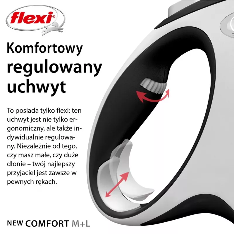 Flexi nieuw COMFORT 8 m zwart, grijze honden-rollijn