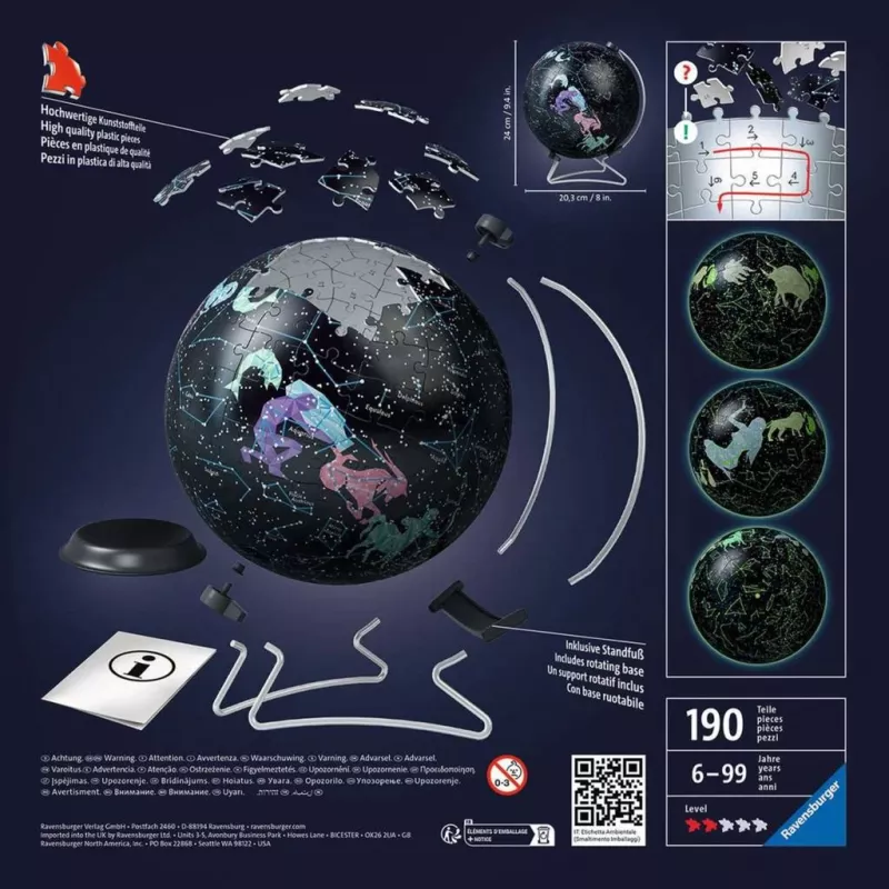3D-puzzelbal ster globe licht in het donker