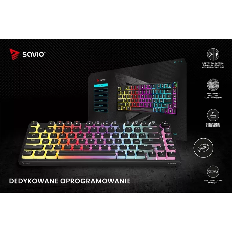 Gamingtoetsenbord Savio SAVGK-PHENIX RED PUDDING mechanisch RGB draadloos