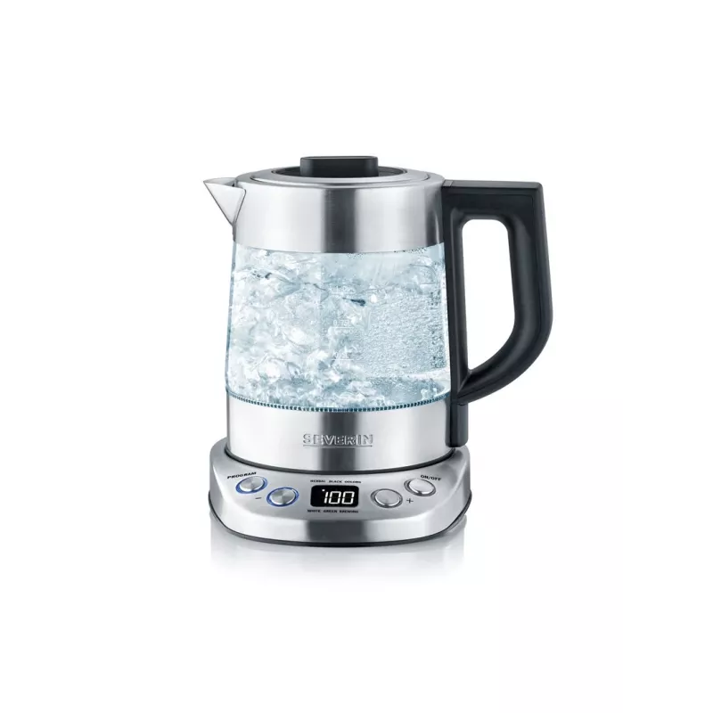 Elektrische waterkoker SEVERIN 1 L 2200 W glas en roestvrij staal, 5 temperatuurinstellingen, LED-display