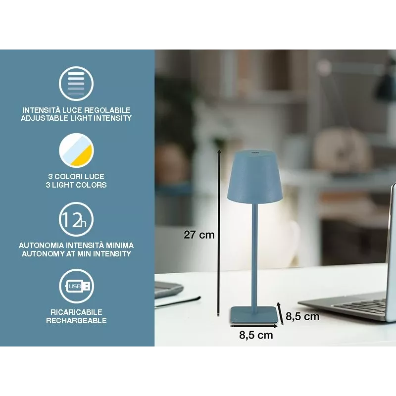 Beper P207ILI200 oplaadbare led-tafellamp, aanraakschakelaar, dimbaar, leisteenblauw