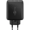 USB-C dual-fast charger, PD, GaN, 65 watt (zwart, 1x USB-C, 1x USB-A, Power Delivery)