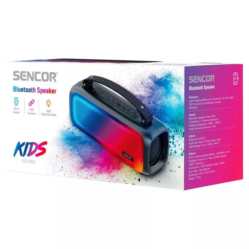 Sencor SSS 3000 KIDS Bluetooth-luidspreker, 16 W, FM-radio, LED-paneel