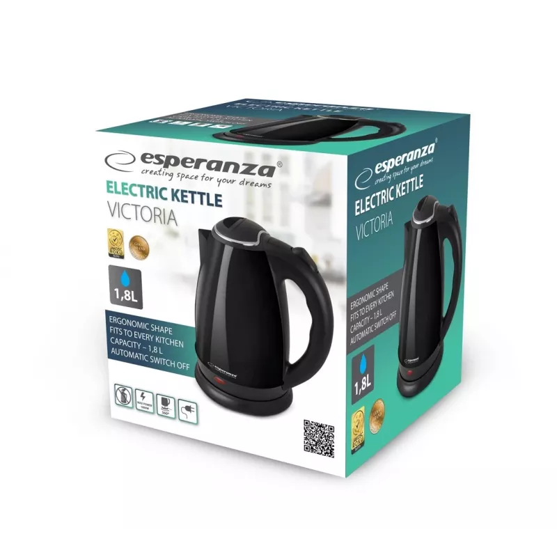 Esperanza EKK113K Victoria elektrische waterkoker, 1,8 l, zwart