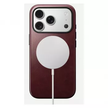 Telefoonhoesje Nomad Modern Leather Case voor iPhone 17 Pro, leer + TPU + PC, geschikt voor 16 cm (6,3 inch) scherm, bordeaux