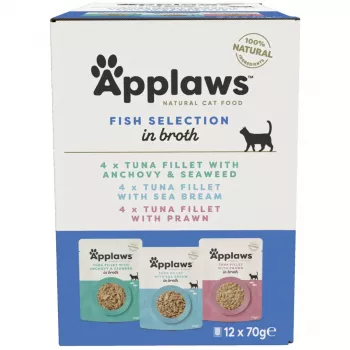 Applaws visselectie multipack in bouillon - natvoer voor katten, 12 x 70 g