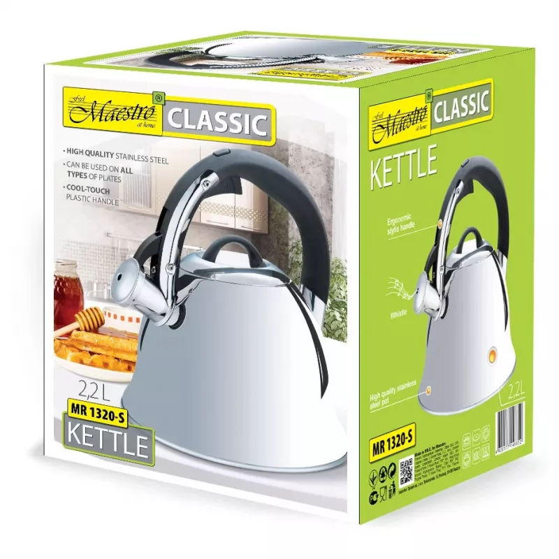 Maestro MR-1320-S fluitketel voor op het fornuis, 2,2 l, roestvrij staal