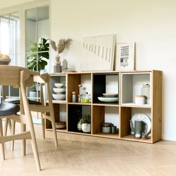 Boekenkast voor de woonkamer Top e Shop MALAX 2X4 ARTISAN, natuurlijk hout, 8 legplanken, 1470×300×750 mm