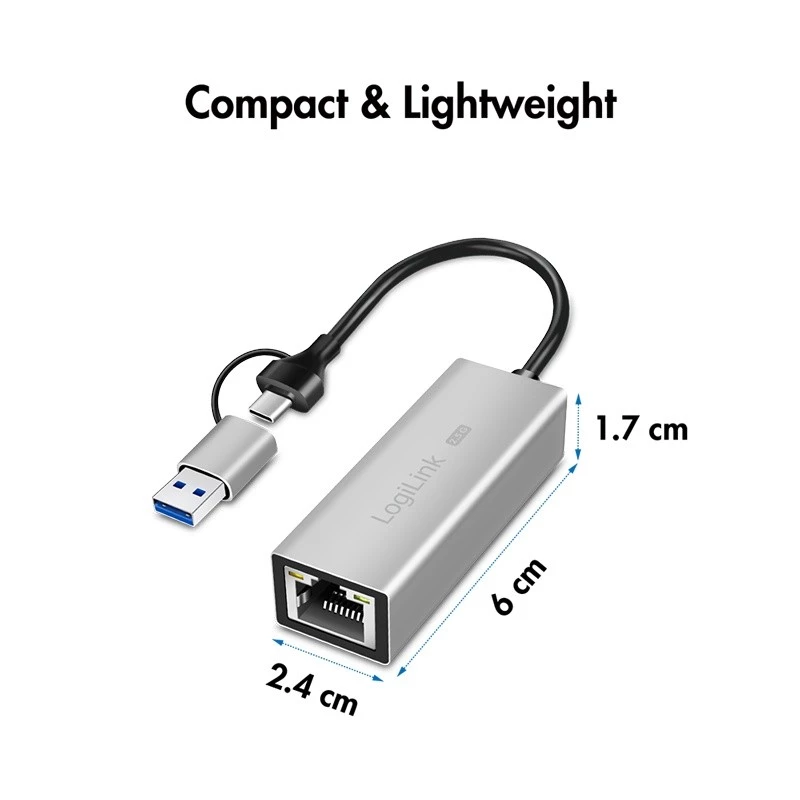 USB-A/-C naar 2,5G Ethernet-adapter, grijs