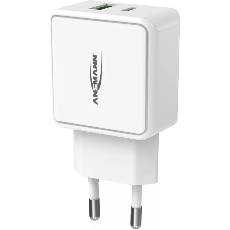 ANSMANN HC218PD - voeding - 18 watt - 3000 mA - PD, QC 3.0 - 2 uitgangspoorten (USB, USB-C) - wit (1001-0111)