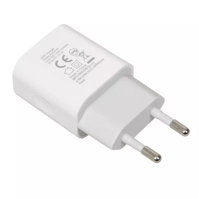 Oplader iBOX C-41 USB 2A, 1 USB-poort, microUSB-kabel, wit