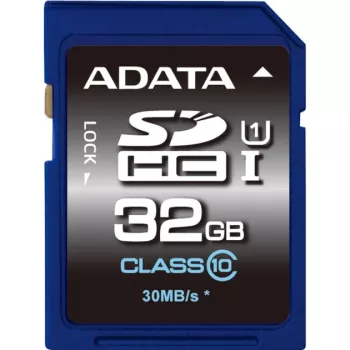 ADATA Premier SDHC UHS-I U1 Class10 32GB, 32 GB, SDHC, Class 10, 30 MB/s, 10 MB/s, zwart, blauw