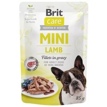 Nathondenvoerpaté Brit Mini Lamb 85 g — nathondenvoer met lam als enige eiwitbron voor kleine volwassen honden, graanvrij, zakje van 85 g