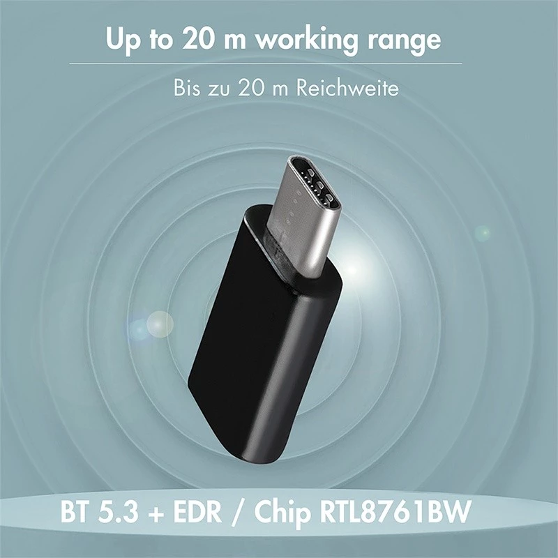 LogiLink BT0048A USB-C Bluetooth 5.3-adapter, 20 m bereik, zwart