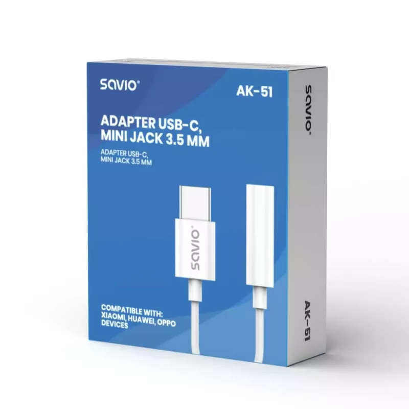 USB Type 3.1 C (M) – jack 3,5mm (F) audioadapter wit SAVIO AK-51