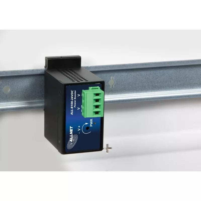 DC-DC power booster ALLNET ALL-B100-24VDC: 24VDC-ingang naar 48–55VDC-uitgang, tot 95W