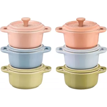Set 6x Mini-Cocotte rund 10 cm, meerkleurig