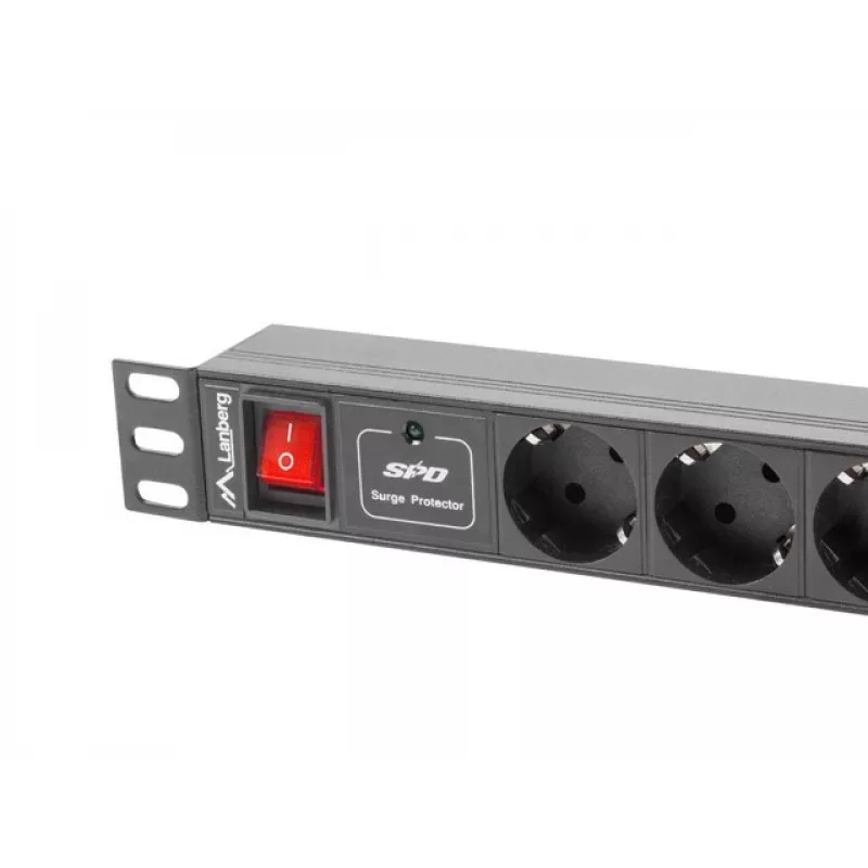 Lanberg | stroomverdeeleenheid (PDU) 19 inch 1U 10A 2M 7x Schuko-stopcontacten | PDU-07F-0200-IEC-BK
