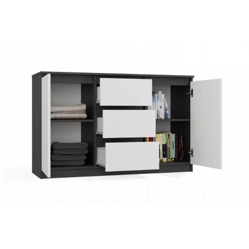 Commode 2 deuren 3 laden top e shop M-MP-K-MAL-2D3S-ANTBIA — antraciet frame, witte deuren, 1200×750×400 mm