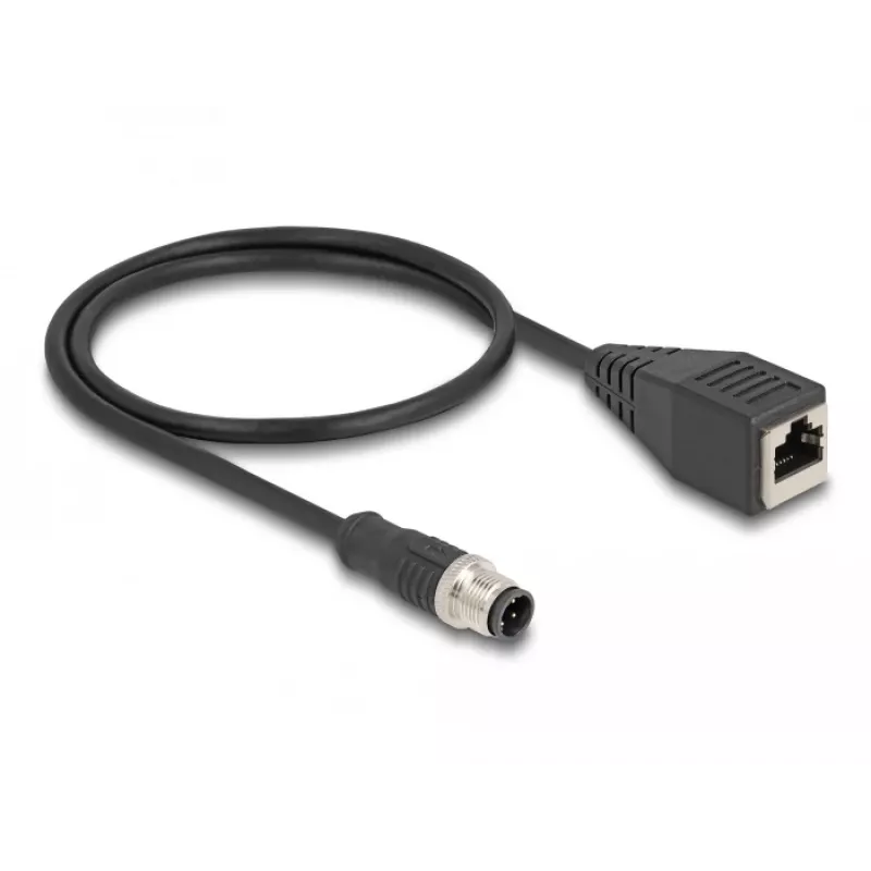 DeLOCK M12 adapterkabel D-gecodeerd 4-polig stekker naar RJ45 bus 50 cm