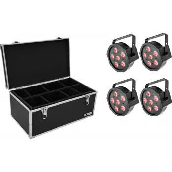 LED-spot-set EUROLITE SLS-6 TCL 4x met koffer TDV-1, 4-delige kit, RGBW-washlights