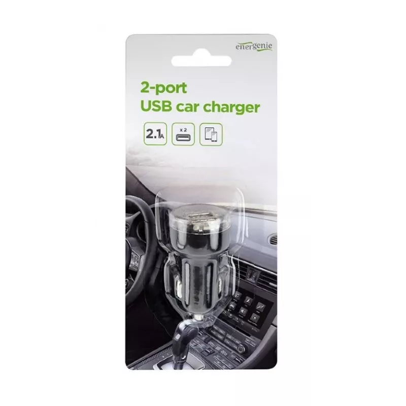 Auto-oplader Gembird EG-U2C2A-CAR-02, 12–24V ingang, 5V/2,1A uitgang, 2× USB 2.0, zwart