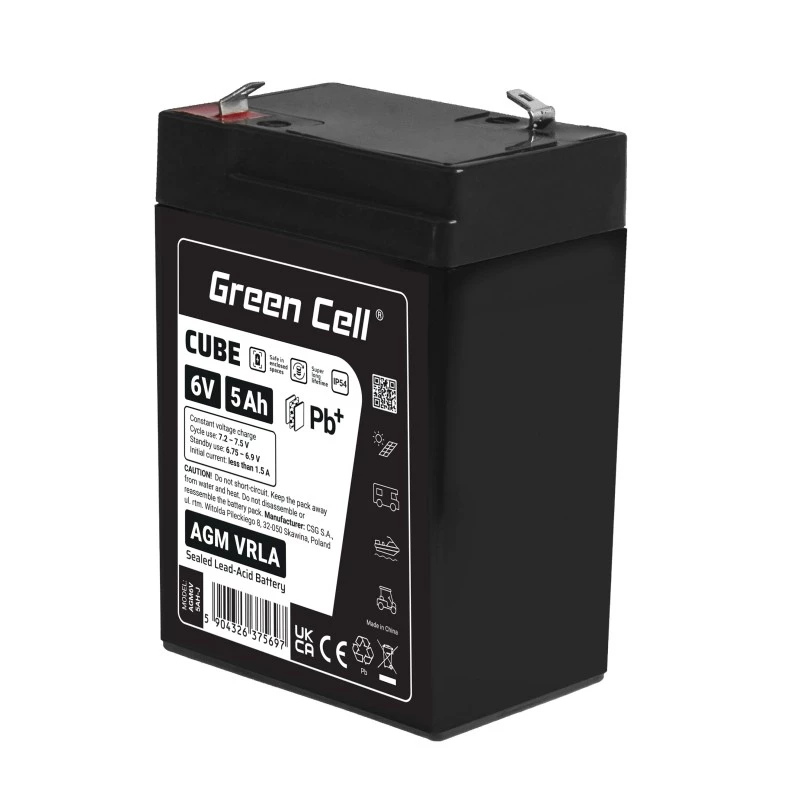 UPS-batterij Verzegelde lood-zuur Green Cell AGM6V5AH-J 6 V 5 Ah