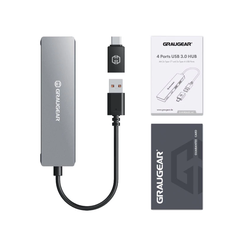 GRAUGEAR G-HUB2A2C-AC interface hub USB 3.2 Gen 1 (3.1 Gen 1) Type-A + Type-C 5000 Mbit/s zilver