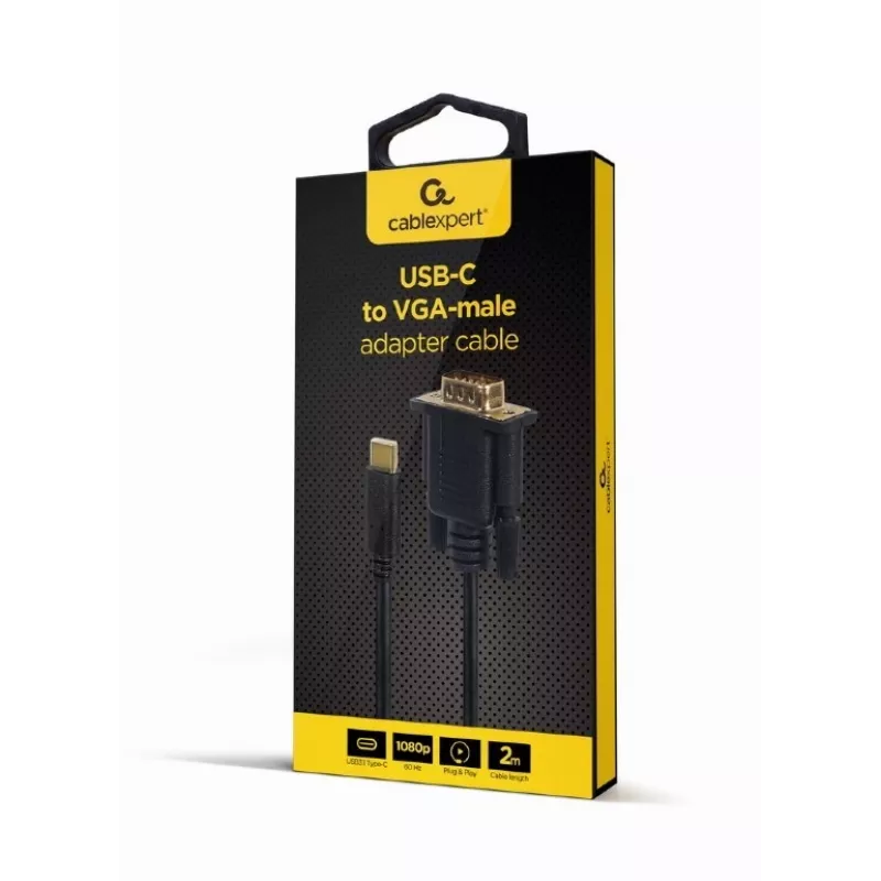Gembird A-CM-VGAM-01 USB-C naar VGA male adapterkabel, 1920x1080 60 Hz, 2 m, zwart