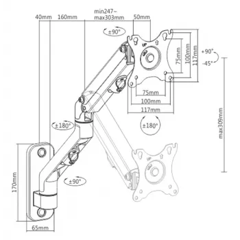 Wandhouder voor monitor Gembird MA-WA1-02, éénarmig, voor 17 inch–27 inch beeldschermen, VESA 75x75–100x100, max. belasting 7 kg, aluminium, zwart