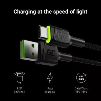 Green Cell KABGC13 USB-kabel USB 2.0 2 m USB A USB C zwart