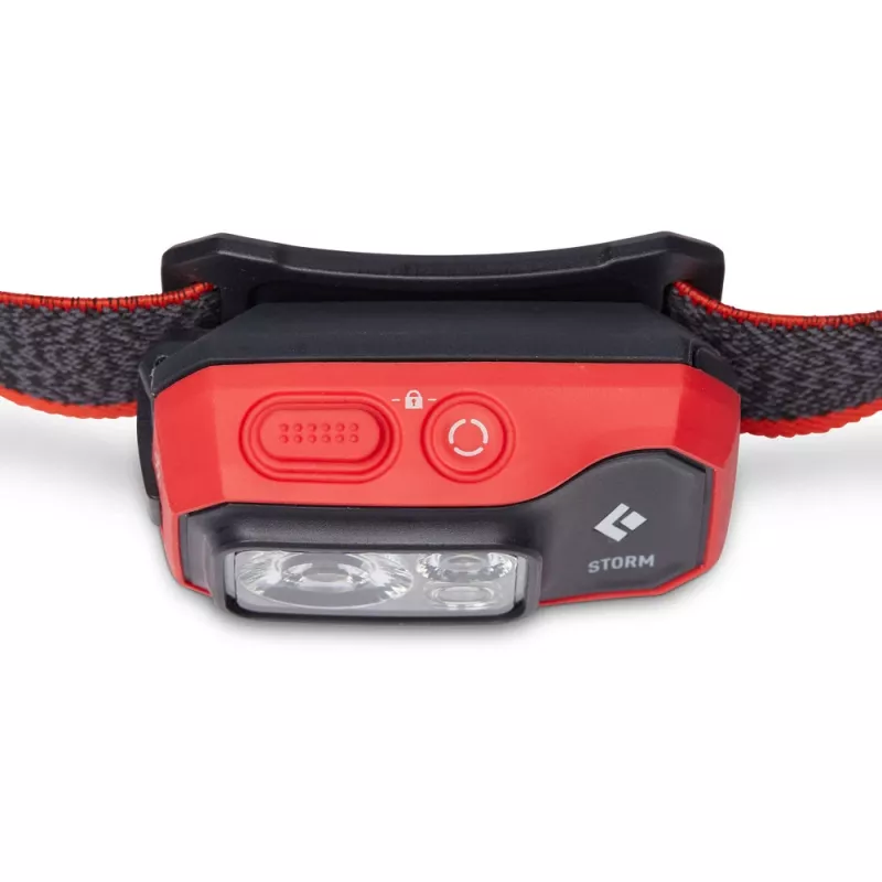 Black Diamond Storm 450 hoofdlamp met zwarte, rode hoofdband