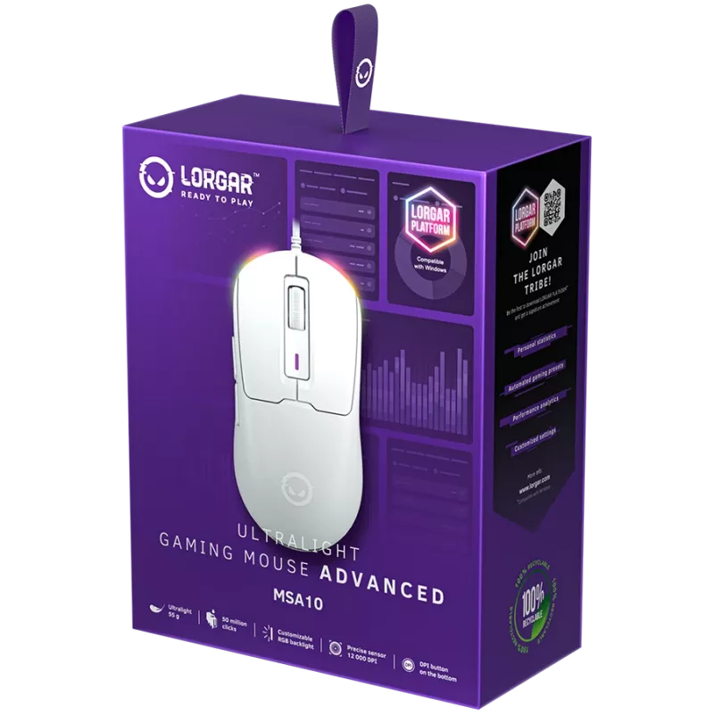 LORGAR MSA10, ultralight bedrade gaming-muis Advanced, wit