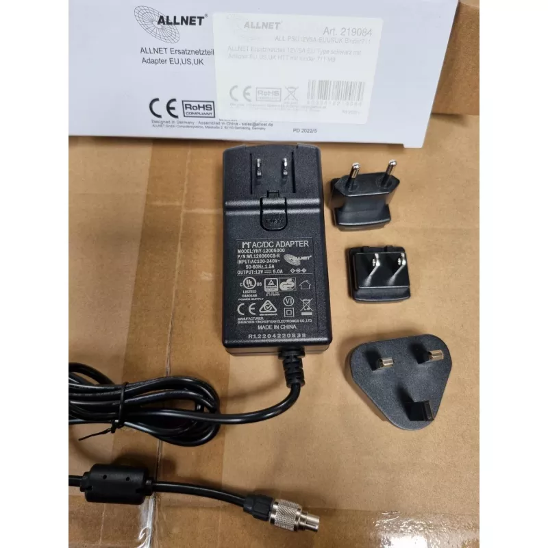 Voeding ALLNET ALL-PSU12V5A-EUUSUK-Binder711 12V 5A met Binder 7/11-stekker (EU/VS/UK-stekker)