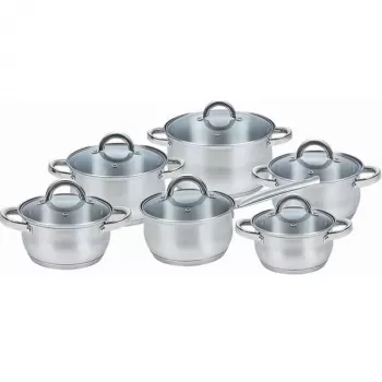 Pannenset Maestro MR-2120-12 — 12-delige RVS-collectie met antiaanbaklaag, geschikt voor inductie, inclusief 6 pannen (16–24 cm) en glazen deksels