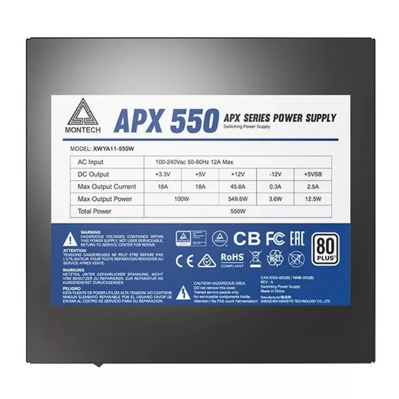 Montech APX550 voeding 550 W 20+4 pin ATX ATX zwart