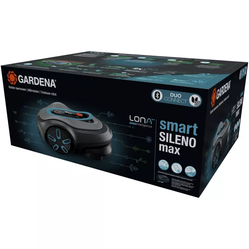 Maaierrobot GARDENA smart SILENO max — 1500 m², 16 cm maaibreedte, accu, LONA-navigatie, grijs